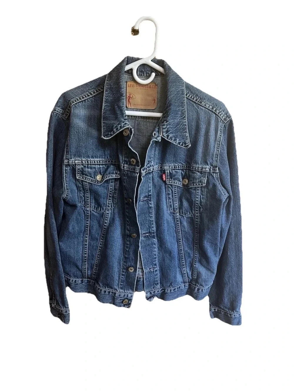 Vtg 92 Levi’s Made in USA 70529 Trucker Jacket Leather Patch Black Metal Art L - Picture 2 of 14